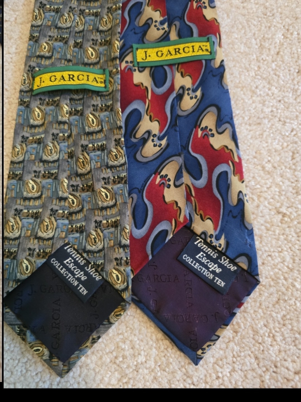 J. Garcia Multicolor Silk Tie Duo Featuring Blue, Red & Gold Accents